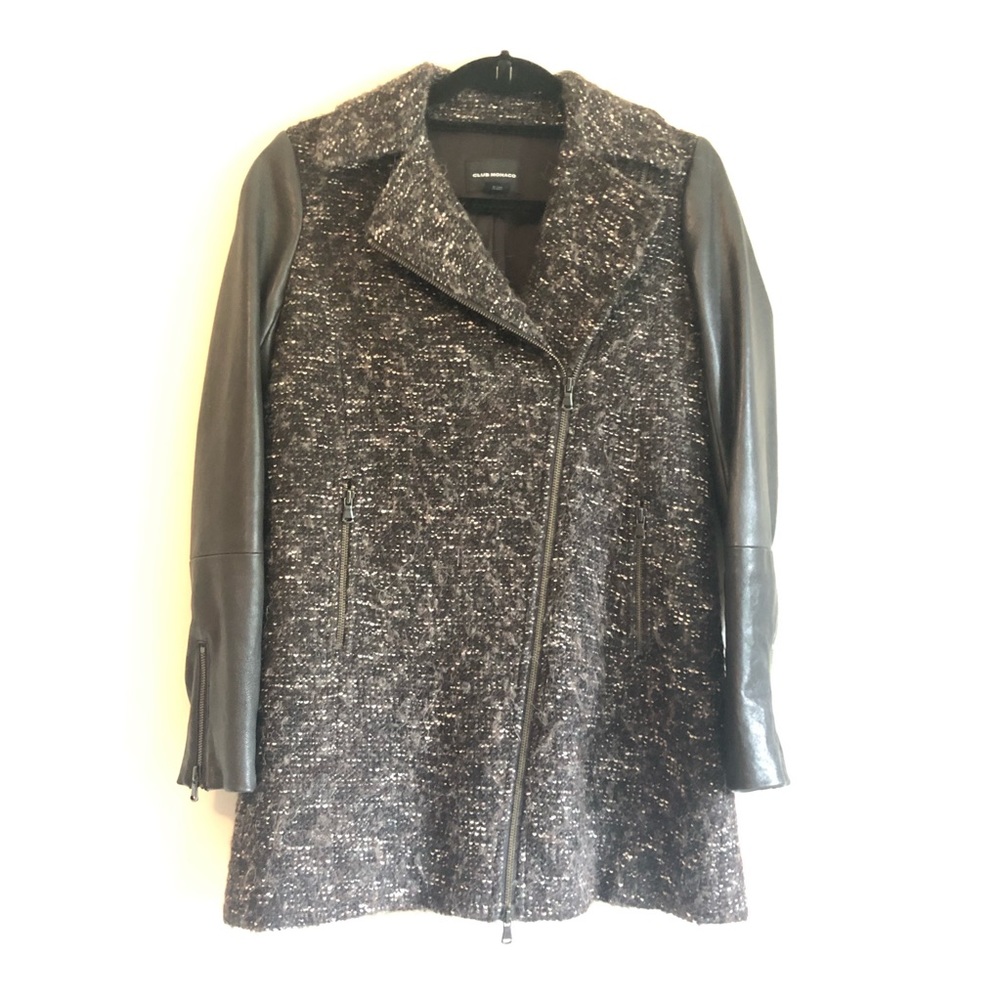 Club Monaco Tweed & Leather Coat XS